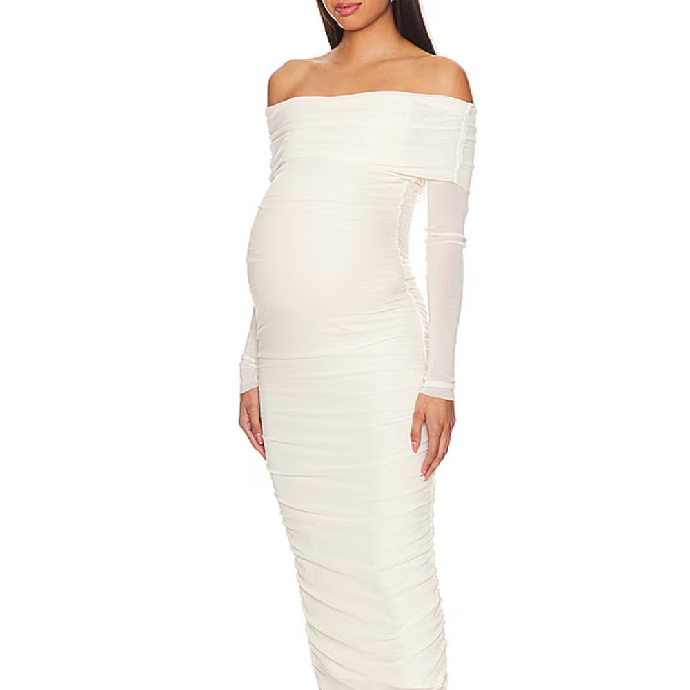 Cream Ribbed Off-Shoulder Bodycon Dress